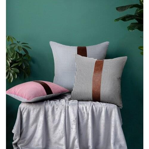 2021 New American Sofa Cushion Cover Hotel Villa Model Room Striped Pu Pillowcase 18" x 18"