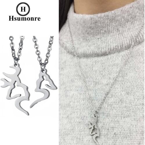 Elk Matching Heart Couple Necklace Stainless Steel Deer Relationship Jewelry Promise Gift For Lover Christmas Valentines Day