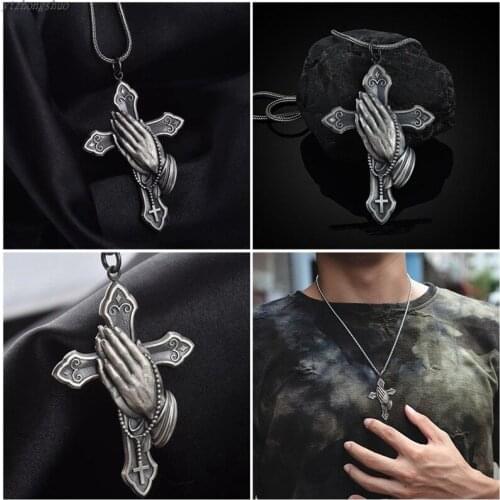 Rock Punk Jesus Cross Praying Hands Shape Pendant Necklaces Luxury Vintage Gothic Necklace Jewelry Accessories