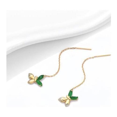 Original designer craftsmanship natural jade butterfly tassel earrings Chinese retro light luxury charm womens silver jewelry