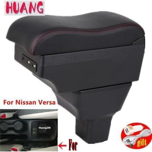 For Nissan Versa Armrest Box Almera 2020 Central Console Storage Box Ashtray Cup Holder PU Leather USB Charging LED