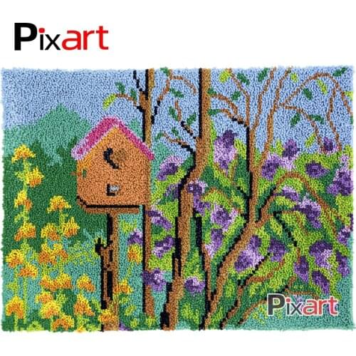 Latch Hook Rug Bird House Lush Wall Wall Tapestry Kits DIY Carpet Rug Lofty Yarn Cushion Arts Crocheted Fluffy Floor Mat Crafts