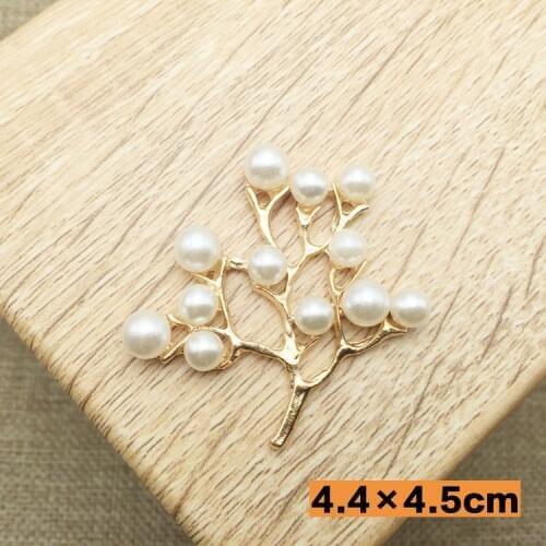 4.4x4.5cm 10pcs lot Craft Pearl Crystal Rhinestone Buttons Leaf Flatback Wedding Embellishment Jewelry Craft