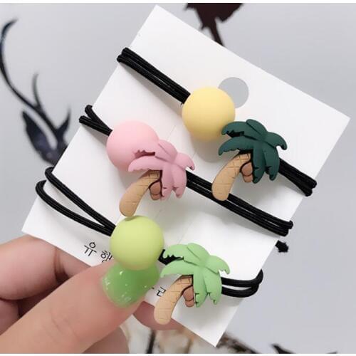 200pcs/lot DIY Simple Multi Resin Small Coconut Tree Hair Bands Scrub Balls Rubber Band Hair Styling Tools Accessories HA1066