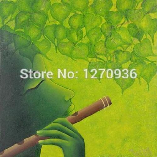 Hand Painted Wall Art Indian Portrait Canvas Oil Painting Handmade Portrait Under the Green Leaves Oil Painting for Decoration