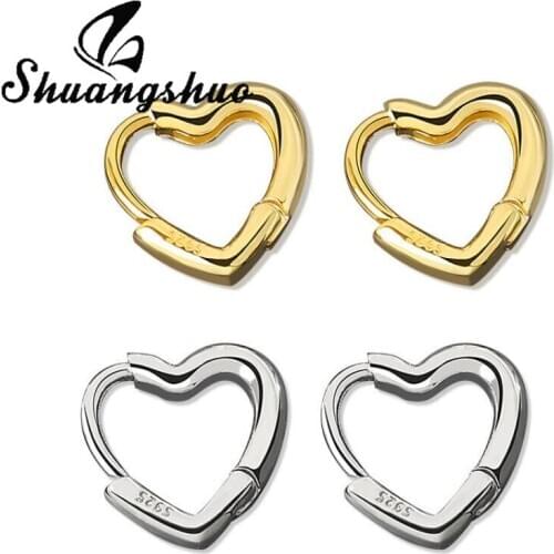 Shuangshuo Korean Fashion Heart Hoop Earrings for Women Wedding Engagement Jewelry Gifts Minimalist Earring Female Accessory