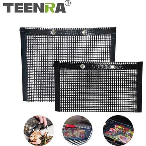 TEENRA BBQ Mesh Grill Bags Non-stick BBQ Mesh Grill Mat Cooking Sheet Easy to Clean Barbecue Bake Bag Outdoor Picnic Tool