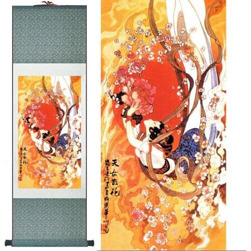 Top quality Pretty girl painting Home Office Decoration beautifull woman painting Fairy sending flowers