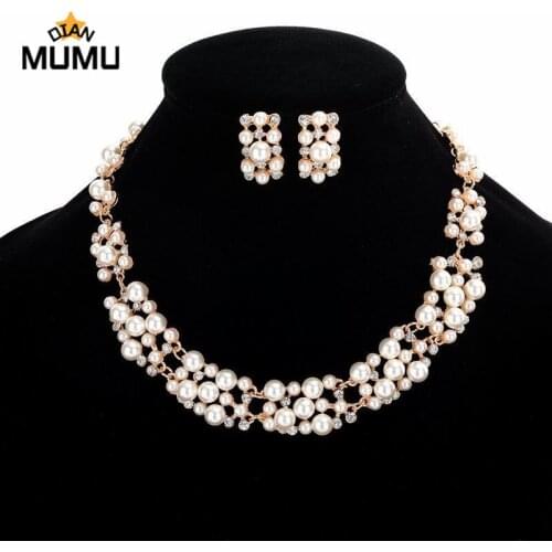 High Quality Jewelry Sets Fancy Gold Tone 3 Mixed Color Pearl Bridal Wedding Necklace Earrings Hot Sale Elegant Gift For Girls