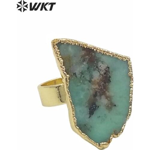 WT-R362 WKT new stone ring women gold electroplated Australia chysoprase jades stone ring in irregular shape