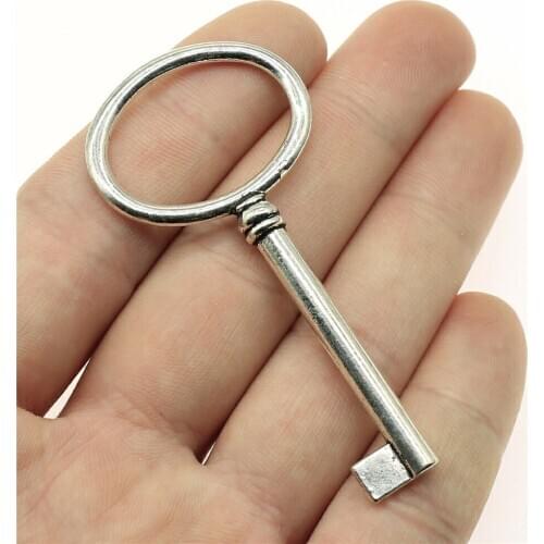 WYSIWYG 4pcs 63x30mm Antique Silver Color Charms Key Charms Key Vintage Charms