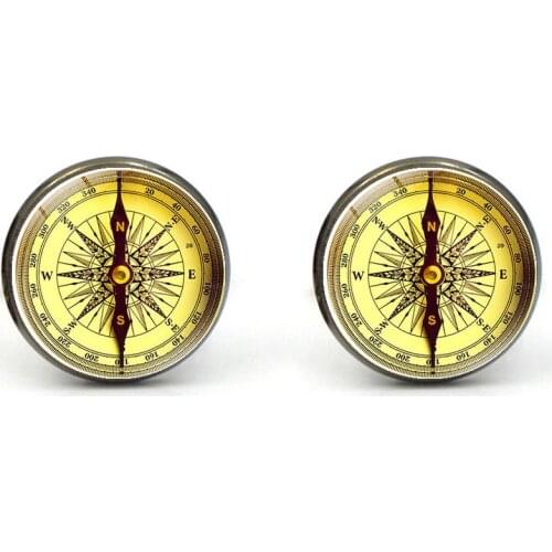 French Shirt Cufflinks Mens Compass Business Button Metal Glass Exquisite High Quality Luxury Simple Classic Cuff Link Gifts