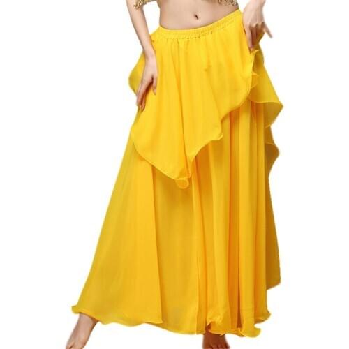 8 Colors Women Dance Clothing Long Maxi Cake Skirts Side Slit 3 Layers Sheer Chiffon Belly Dance Skirt