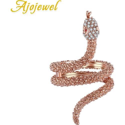 Ajojewel Womens Rose Gold-color Crystal Snake Ring Brand AAA Rhinestones Animal Jewelry Boucle D'oreille Free Shipping
