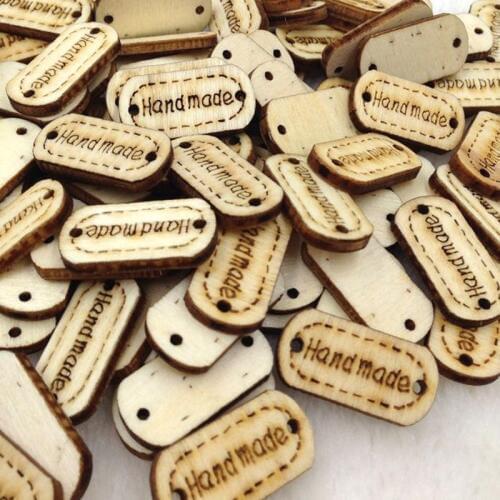 100pcs 24MM "Handmade" Wood Buttons 2Holes Sewing Crafts Accessories WB246
