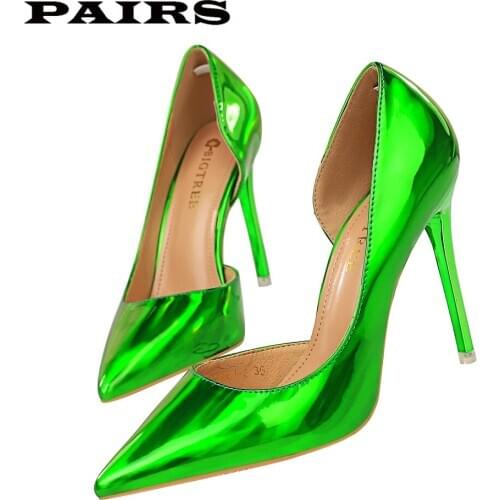 2020 Plus Size 43 Newest Women 10.5cm High Heels Green Pumps Female Escarpins Luxury Tacons Lady Shoes Party Widding Office