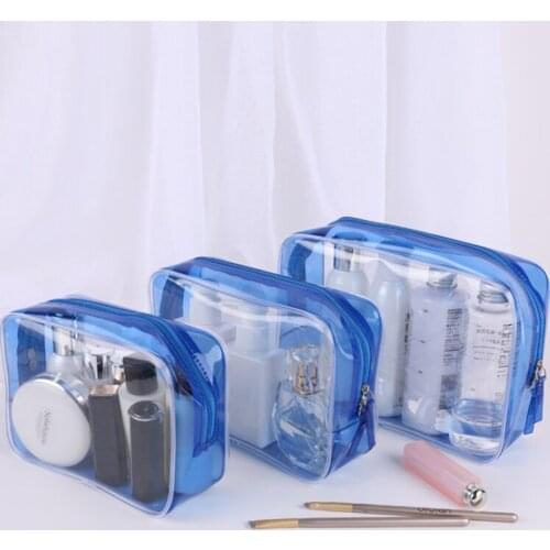 3pcs Portable Travel Transparent PVC Clear Makeup Bag Zipper Large Cosmetic Bag Beauty Toiletry Bag