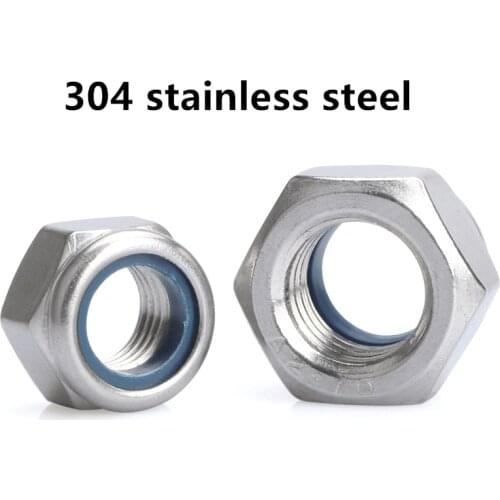 304 Stainless Steel Hex Hexagon Nylon Insert Lock Nut Self locking Nylock Nut Locknut M2 M2.5 M3 M4 M5 M6 M8 M10 M12 M16