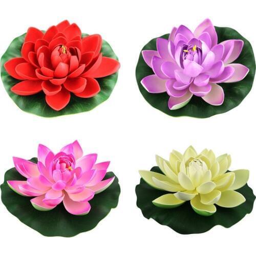 4Pcs 18cm Fashion Artificial EVA Lotus Floating Water Lily Blooming Foam Flower Head Pool Fish Tank Pond Home Garden Decoration