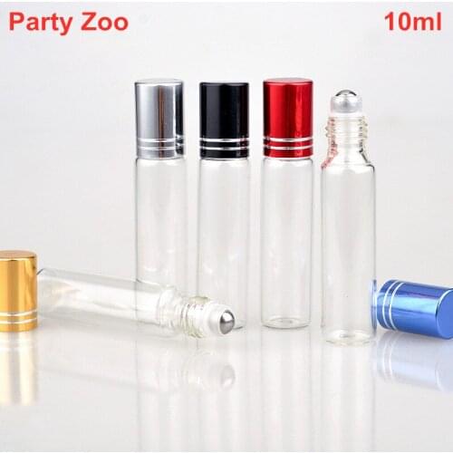 500 X 10ml Clear Roller Refillable Portable Essential Oil Roll-on Glass Perfume Bottle With Colorful Line Lid Wholesale