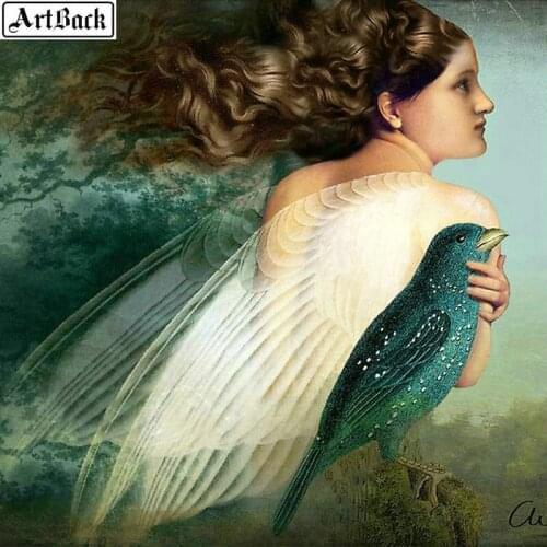 New 5d diy diamond painting sexy woman bird full square diamond mosaic fairy rhinestone sticker home decoration