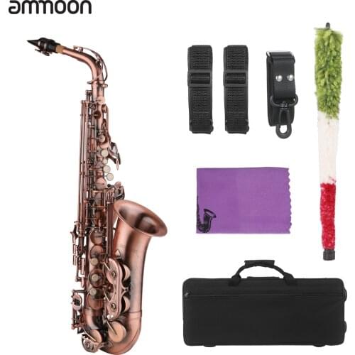 Ammoon Saxophone Red Antique E-flat Brass Material with Carrying Case Cleaning Cloth Brush Sax Strap Mouthpiece Accessories