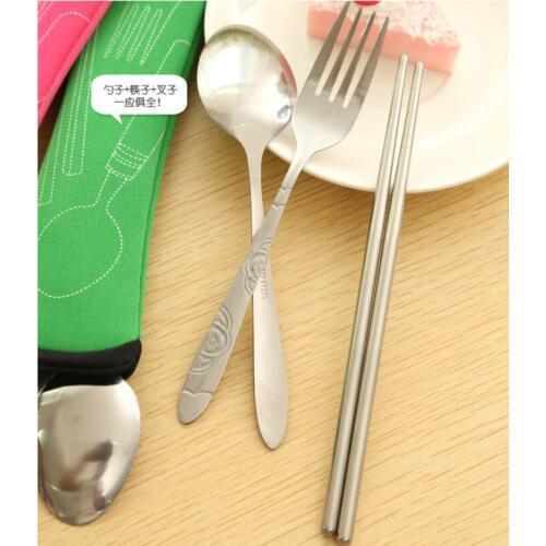 Free shipping 50sets Lunch Portable Stainless Steel Dinnerware Tableware Sets Cutlery Three-piece Environmentally Outdoor Travel