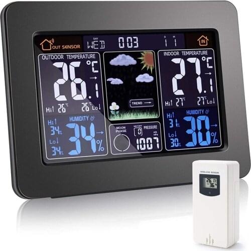 Wireless Weather Station Digital Color Display Weather Station With Outdoor Sensor Temperature Hygrometer Alarm Clock