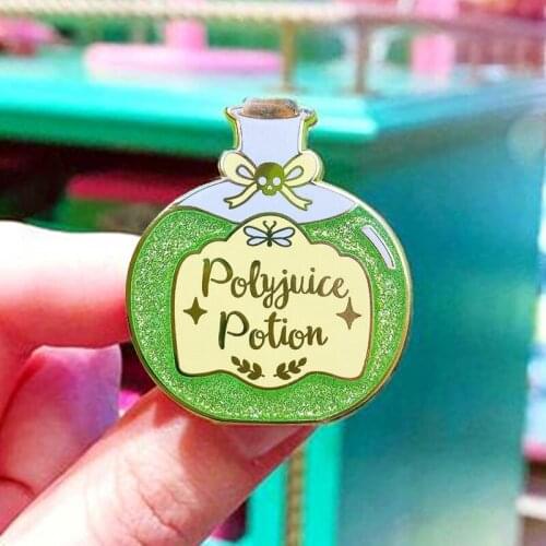 Glitter Polyjuice Potion Enamel Brooch Pin Backpack Hat Bag Collar Lapel Pins Badges Women Mens Fashion Jewelry Accessories