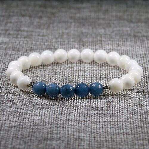 New Summer 8mm Stretch Natural White Stone Bracelet Blue Beaded Bracelet for Men Female Energy Bracelet Jewelry Women Fashion