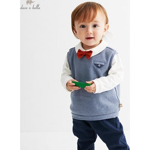 DB19027 dave bella autumn baby boys fashion removable bow patchwork clothing sets kids boy casual sets children 2pcs suit