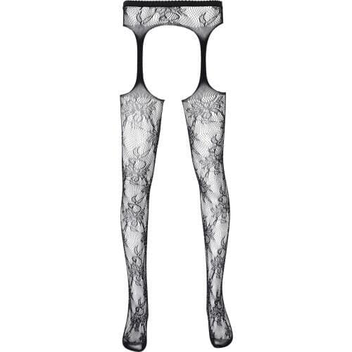 Mens Sexy Fine Tights Overknee Long Stockings with Garters Transparent Suspenders Lace Stockings Men Sissy Crotchless Lingerie