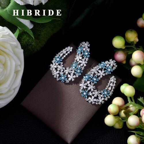HIBRIDE Bohemia Style Bridal Weeding Stud Earring Engagement Fashion Multicolor Cubic Zirconia Festival Gift Bijoux Femme E-433