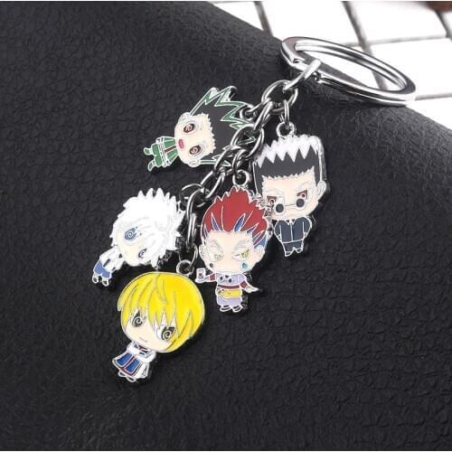 Hunter x Hunter GON FREECSS Killua Kurapika Leorio Hisoka Model Doll Alloy Keychain keyring Figure pendant Phone Strap Toy Set