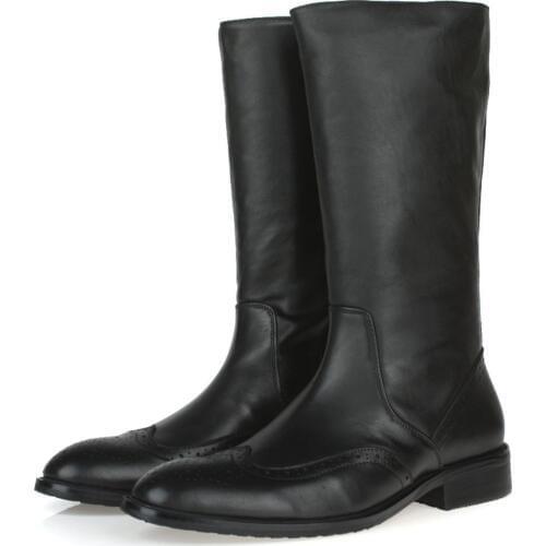 Quality knee high black mens boots genuine leather motorcycle boots fashion casual mens winter boots outdoor shoes