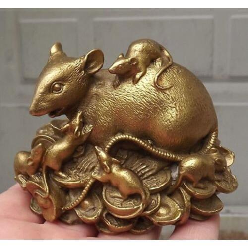 Chinese copper Statue Figurine Rat Mouse 3.3"L