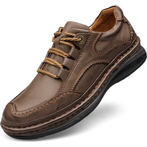 High Quality Luxury Genuine Leather Men Casual Shoes Outdoor Thick Sole Wear Resistant Comfortable Soft Flats Sneakers Plus Size