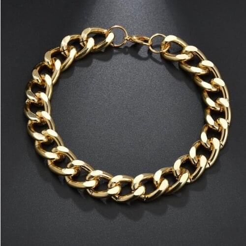 Fashion Hip Hop Gold Color Aluminum Chain Bracelets For Women Curb Cuban Link Chain Bracelets Female Party Jewelry Unsex