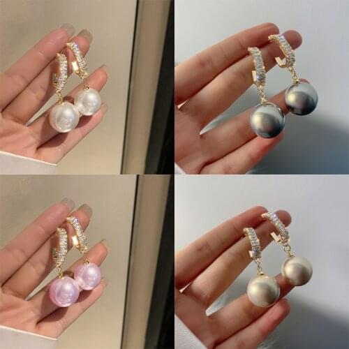 Fashion Korean Oversized White Pearl Drop Earrings for Women Bohemian Golden Round Pearl Wedding Earrings Jewelry