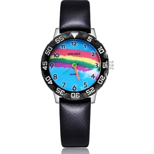 Fashion Cartoon Cute Rainbow Style Childrens Watches Kids Student Girls Boys Quartz Leather Wrist Watch Clcok JM105