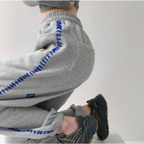 TVVOVVIN Fashion High Street Drawstring Sweatpants Korean Loose Contrast Side Sewing Thread Casual Trouser Women 5T1A