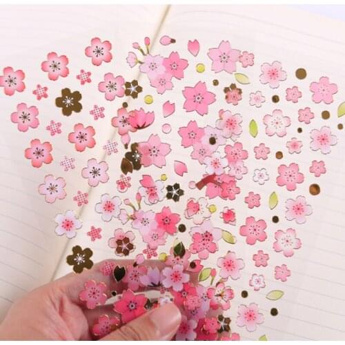 2pc Sakura Pocket Sticker Cartoon Self-adhesive PVC Decor DIY Scrapbook Cell Phone Nail Stick Office School Supplies Stationery