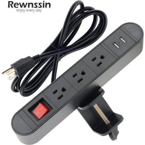 US Outlet Desk Clamp Power Strip Desktop Power Strip With USB Desktop Edge Power Strip Removable Clamp Outlets Socket plug