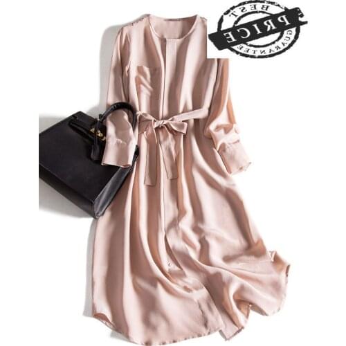 Real Silk Dress Women Slim Long Summer Dress Elegant Spring Clothes 2021 Vintage Belt Party Dresses Vestidos Verano 3522