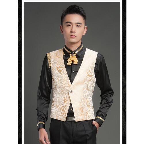 New Work Wear Printing Vest Autumn And Winter Ktv Vest Men Top Dancer Party Show Prom Dress Stage Costumes Plus Size Clothing