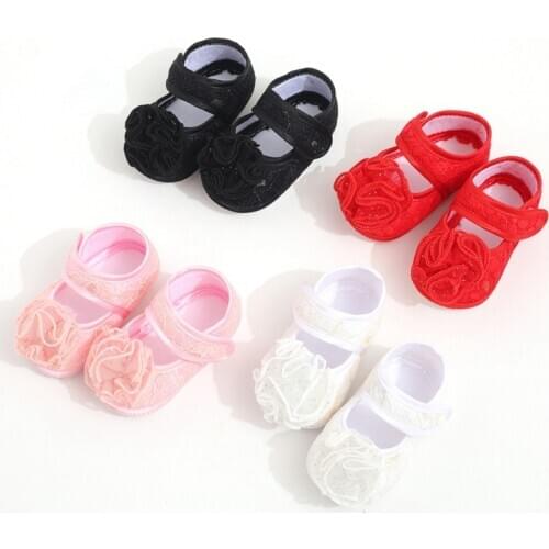 Baby girls shoes newborn white champagne satin christening shoes infantil princess lace flowers for wedding