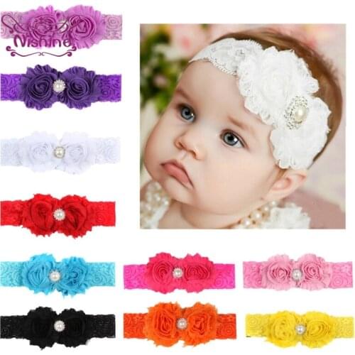 17*4 CM Toddler Solid Color Lace Elastic Hairband Fashion Handmade Flowers Infant Headband Baby Headwear Christmas Decoration
