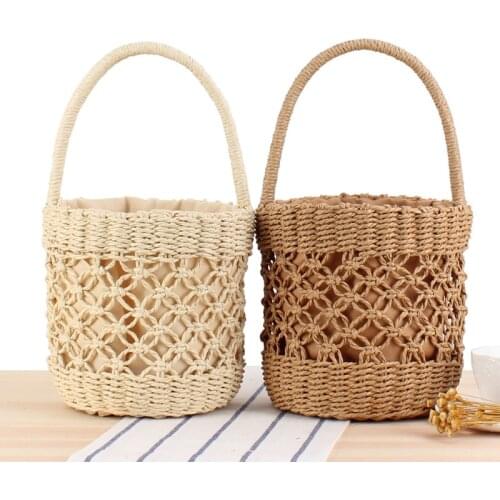 25x20CM Handbag Bucket Woven Bag Hand-carried Hollow Straw Bag Ins Summer Vacation Photo Beach Bag a7266