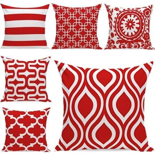 Nordic style cushion red white decorative linen cotton geometric cushion cover home decoration pillowcase sofa hug pillowcase