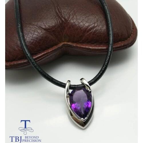 TBJ ,V shape pendant in 925 sterling silver with nautral Amethyst with gift box,elegant design pendants